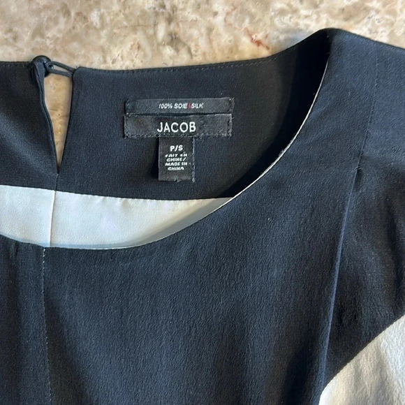 Jacob   chevron silk dress. Black & white,fit & flare colorblock  EC,Small - Picture 12 of 12